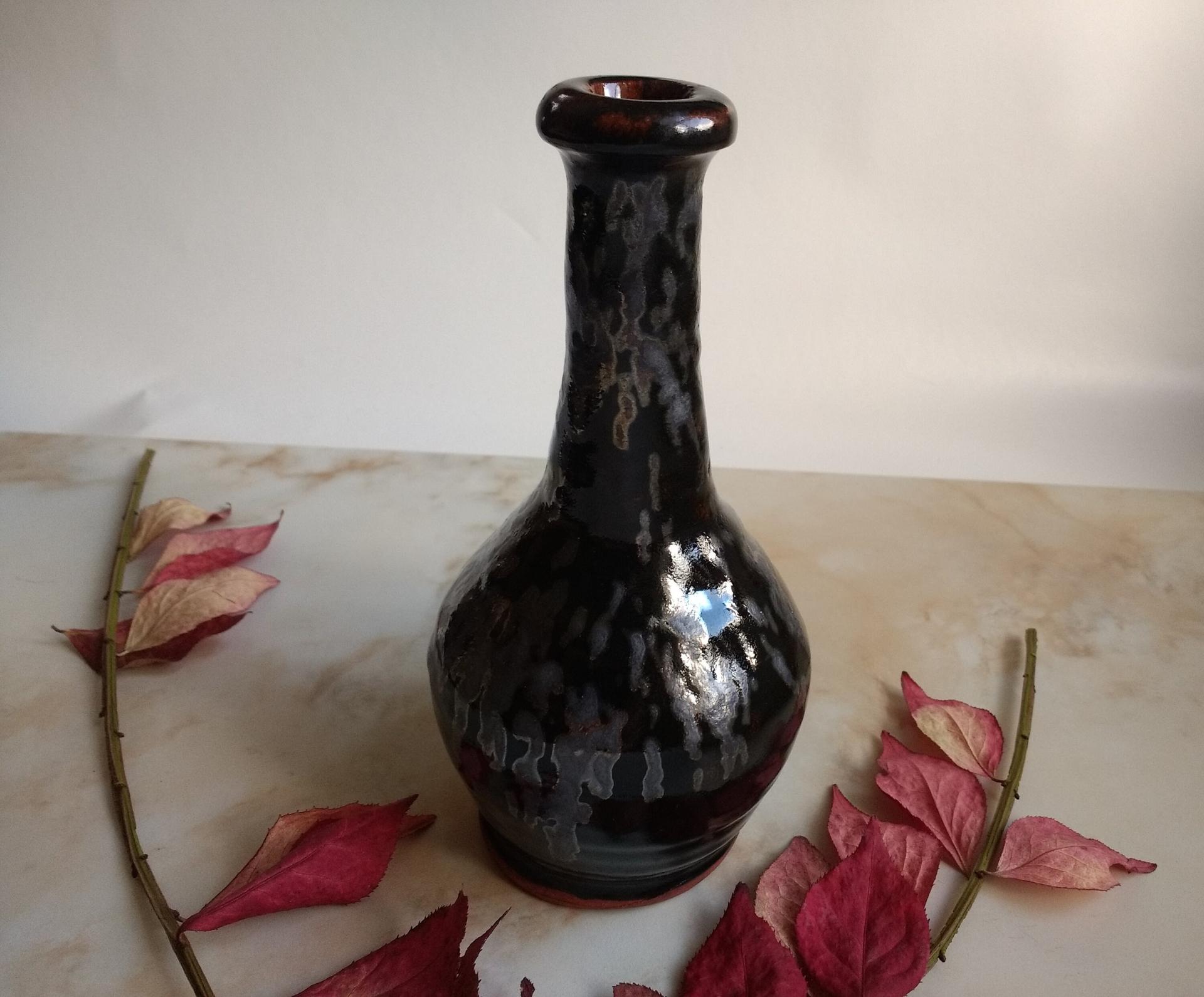 Redware Bottle with Black Lead Free Glaze