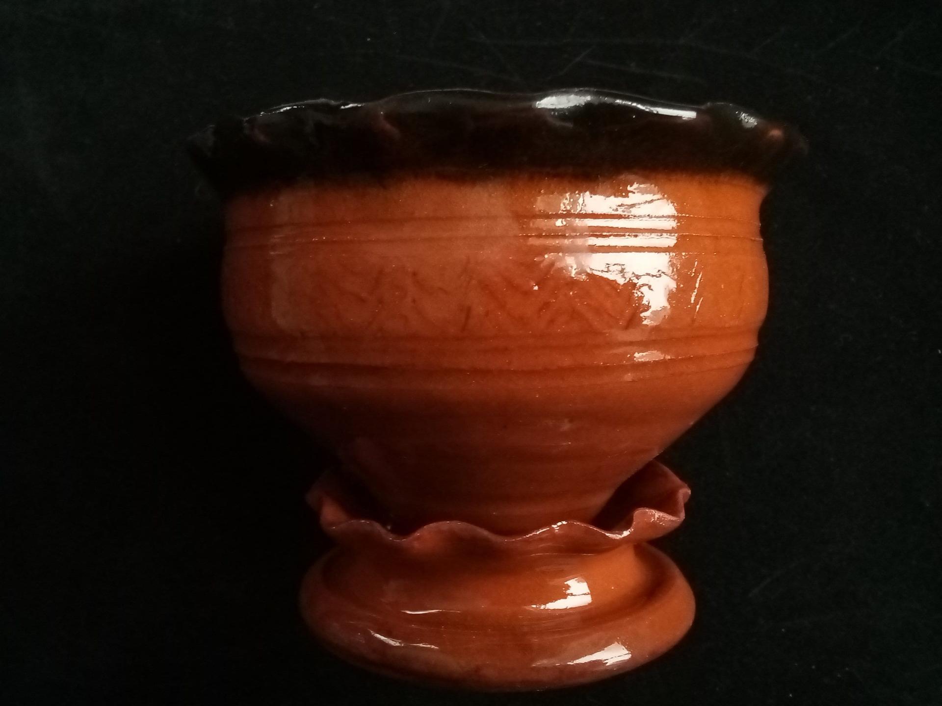 Redware Salt Cellar or Spice Bowl with Fluted Rim