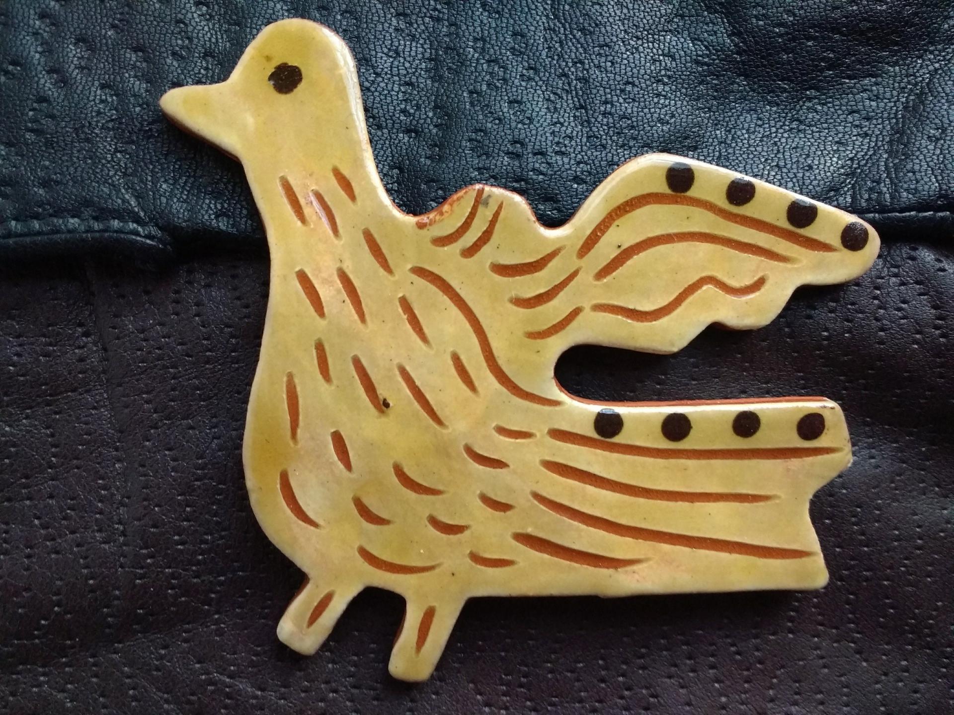 Redware Primitive Bird Magnet with Sgraffito Decoration