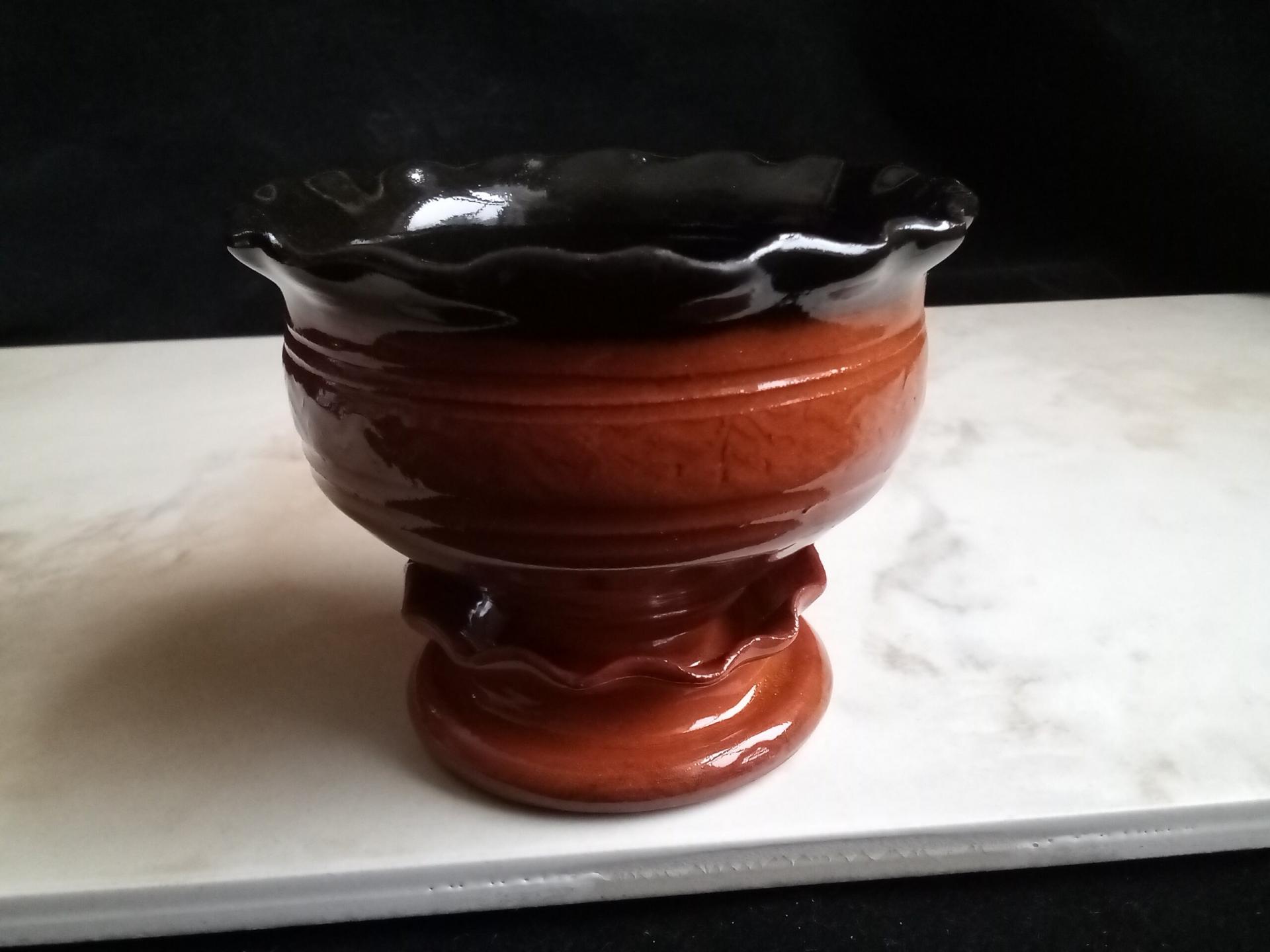 Redware Salt Cellar or Spice Bowl with Fluted Rim