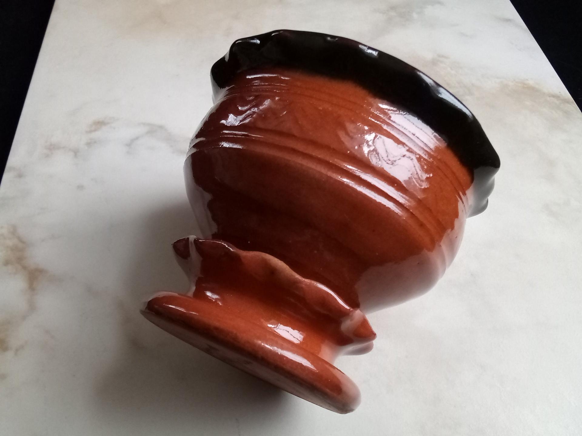 Redware Salt Cellar or Spice Bowl with Fluted Rim