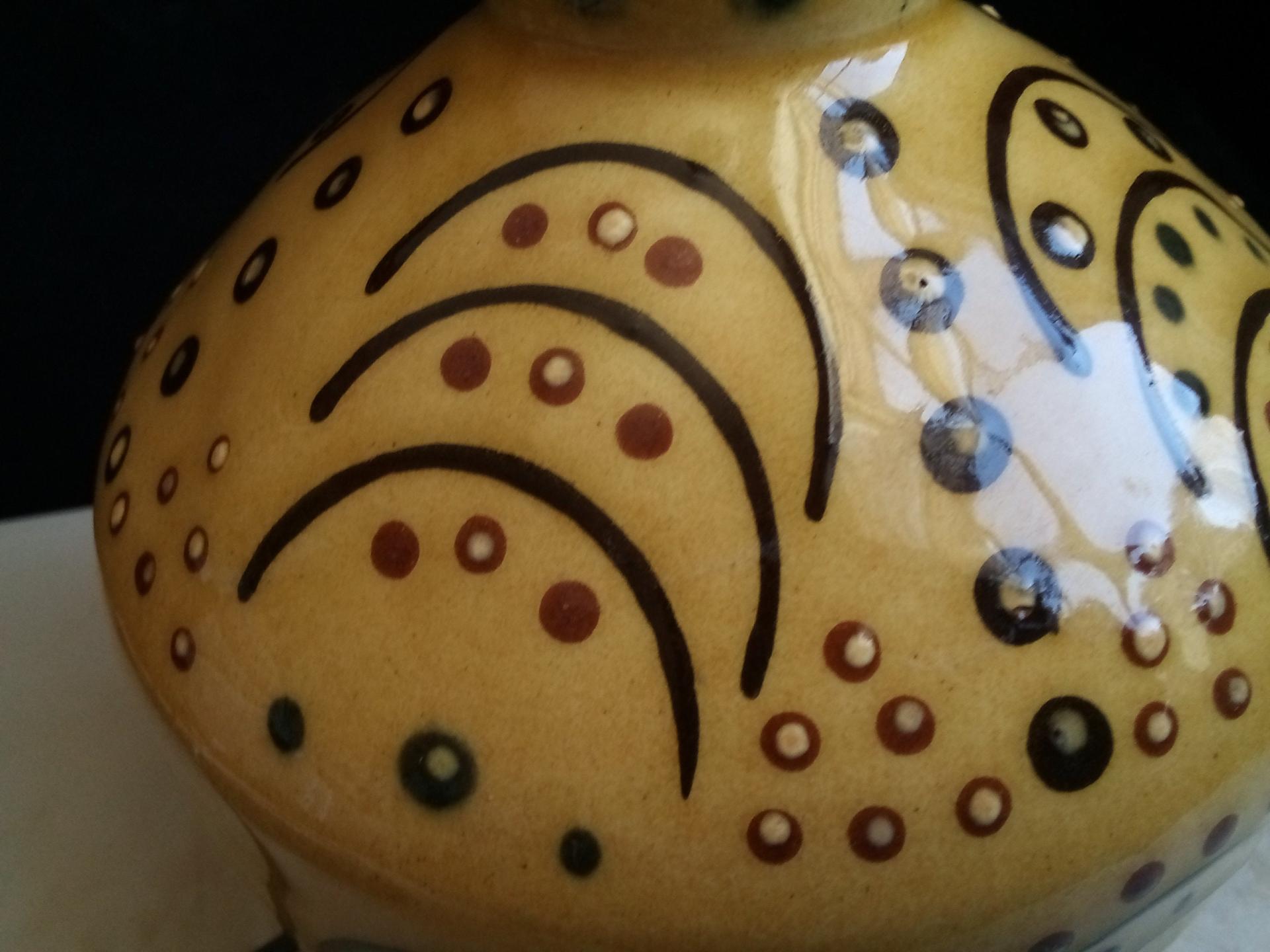 Redware Table Lamp with Slip Stamped Motif