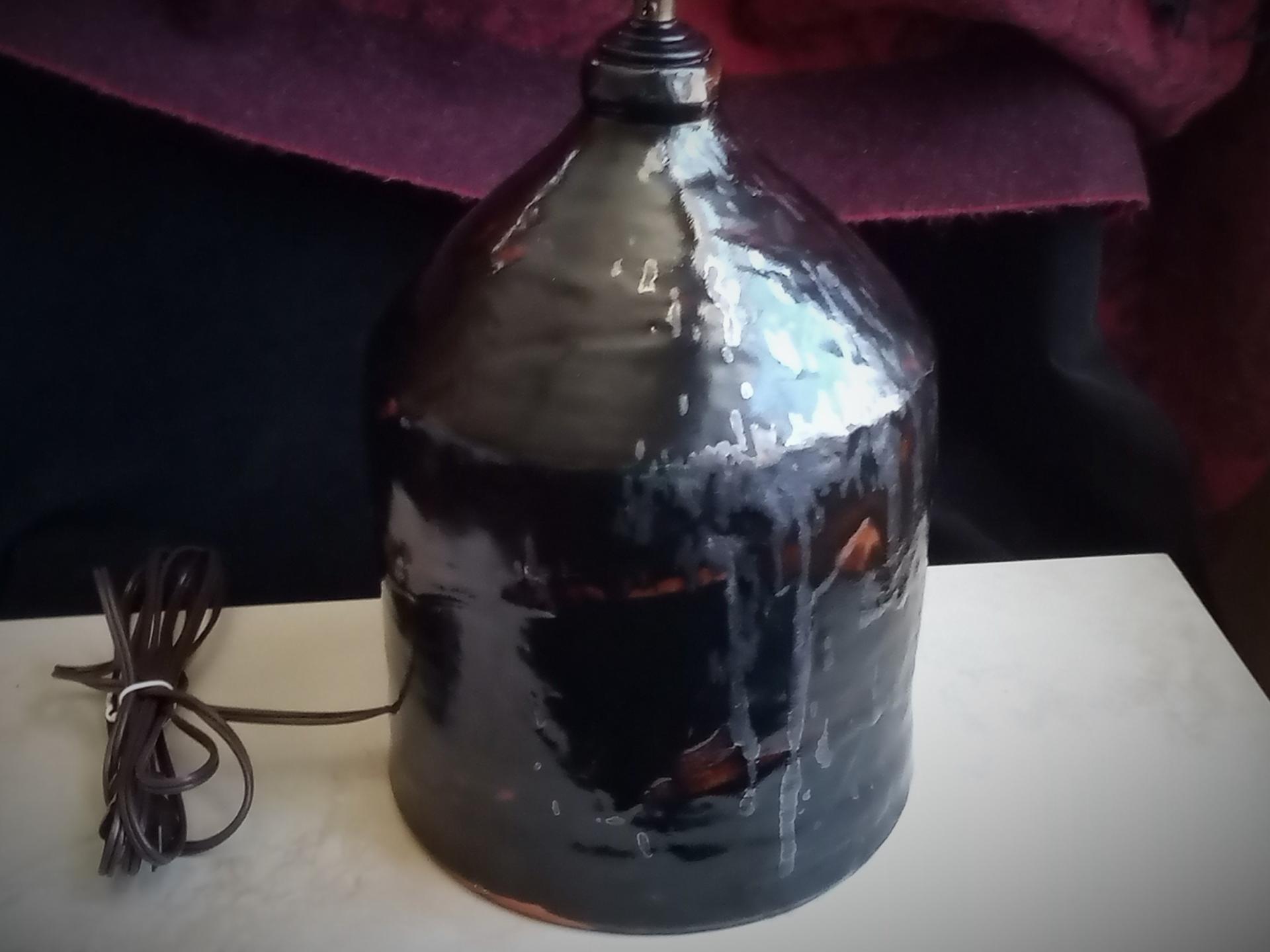 Redware Table Lamp with Gray Accents, Handmade by Pied Potter Hamelin