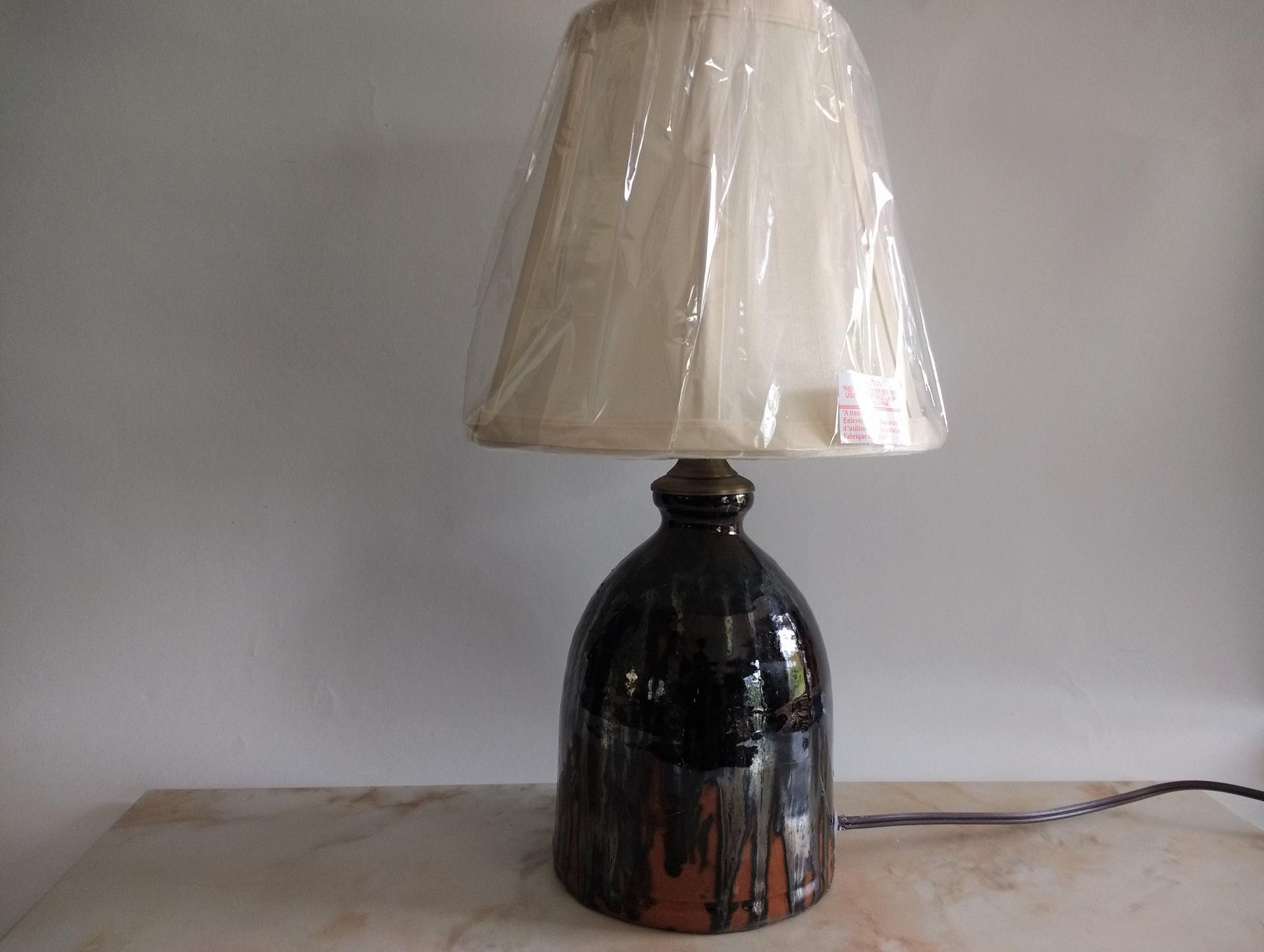 Redware Table Lamp with Lampshade (Optional) and Gray Accents