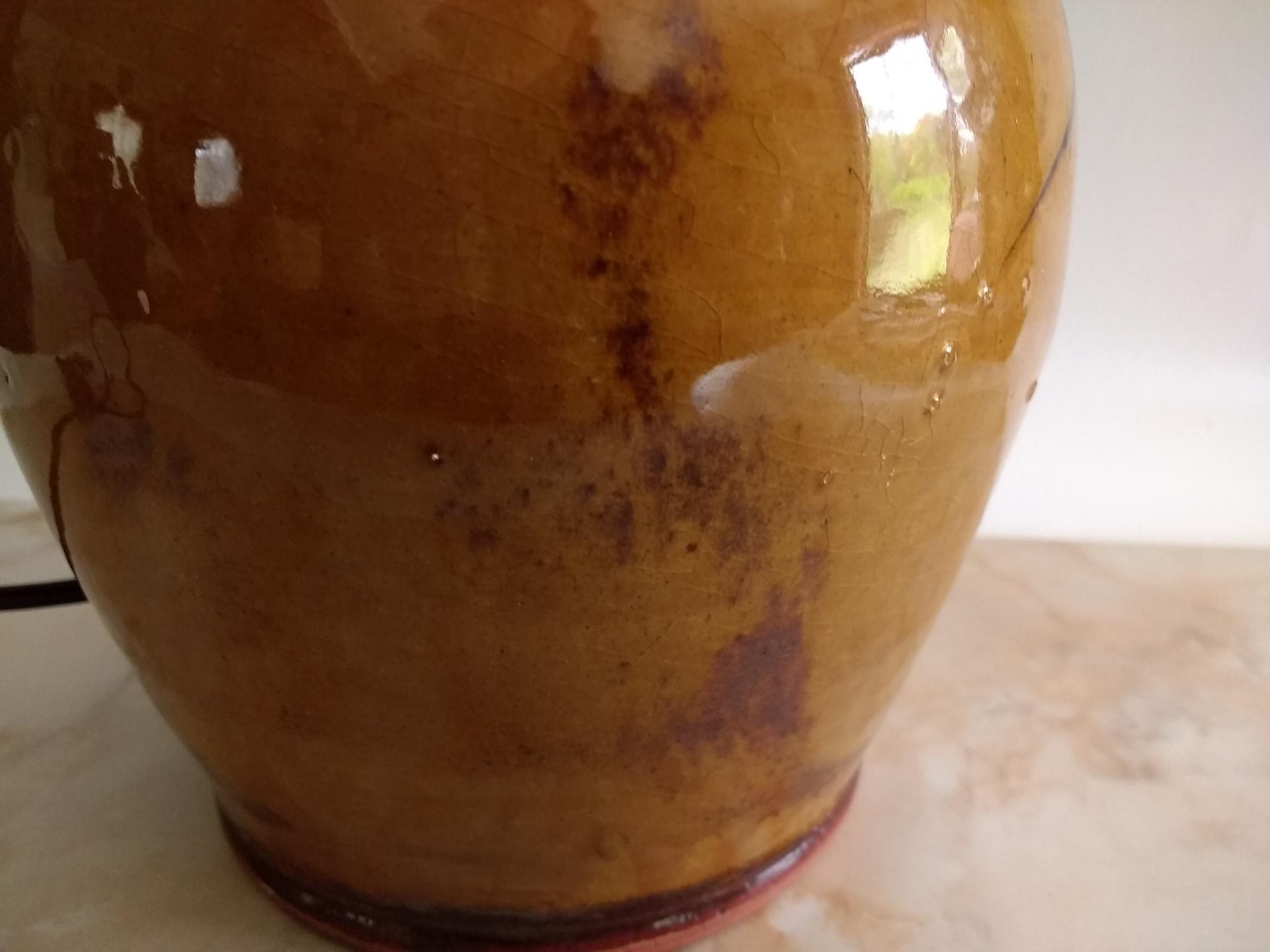 Redware Table Lamp with Lampshade (Optional) and Black Feather Motif