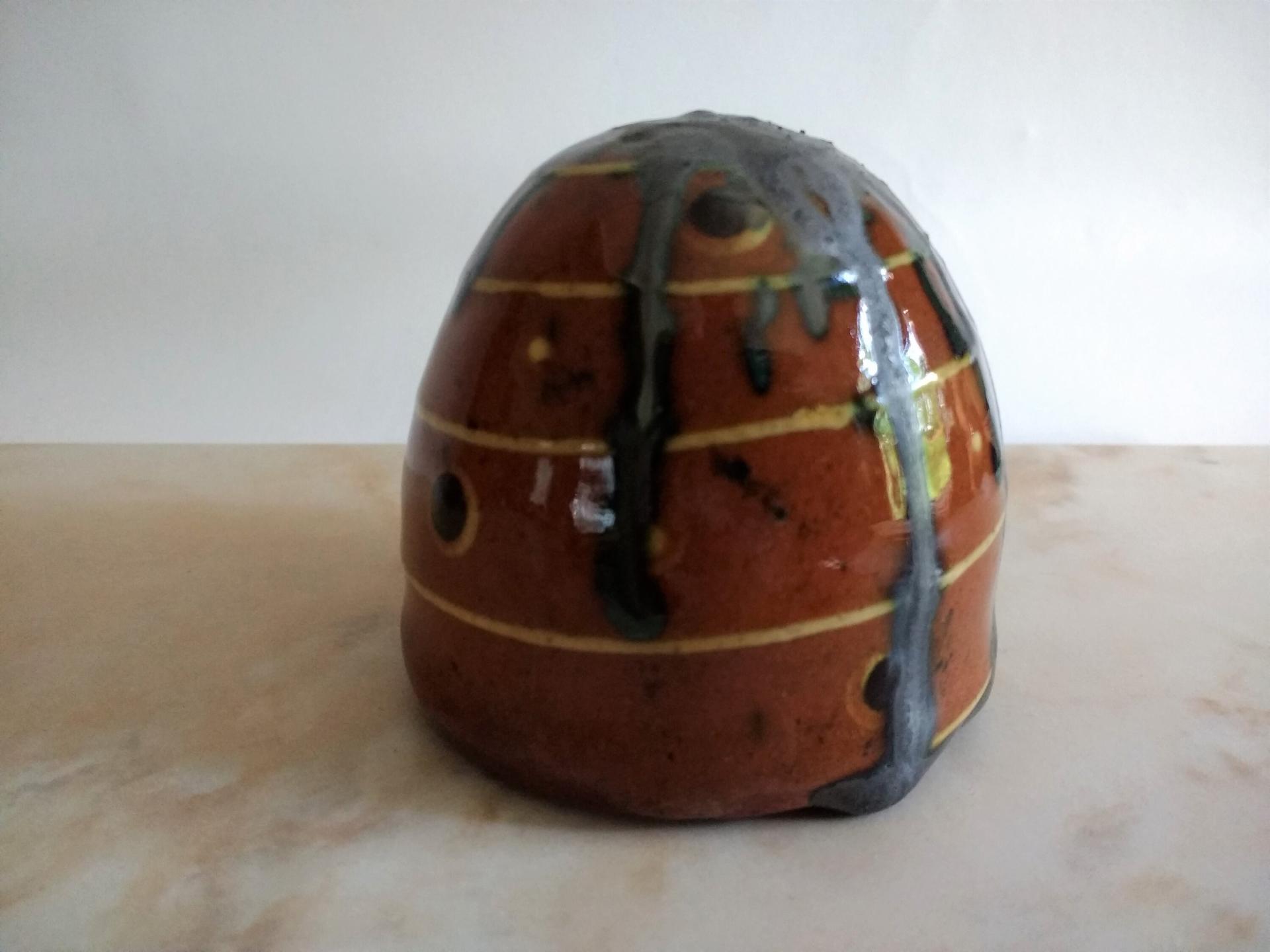 Redware Mini Bee Skep with Gray Accents (a)