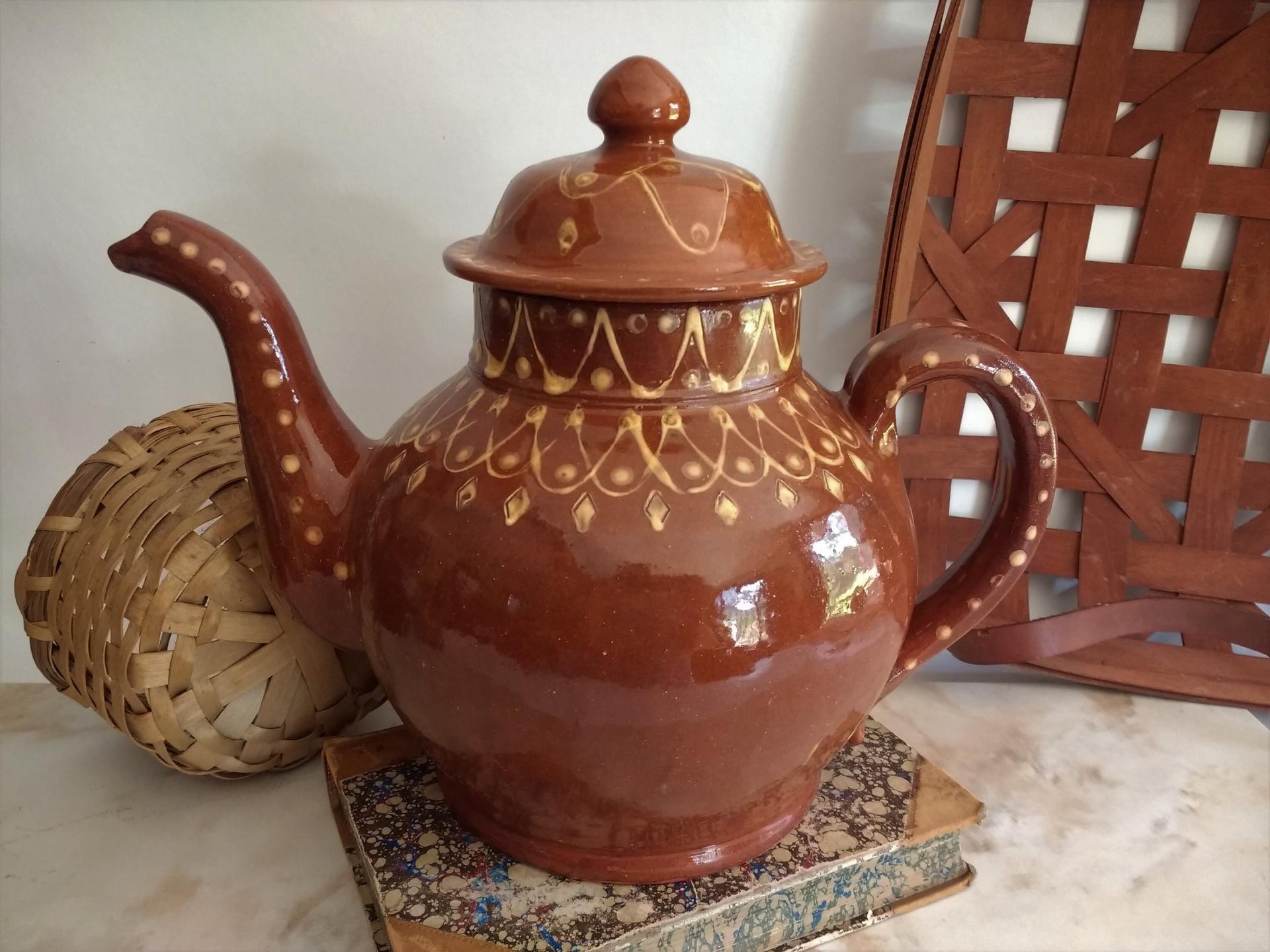Hamelin Redware Teapot with Stamped Decoration and Lead Free Glaze