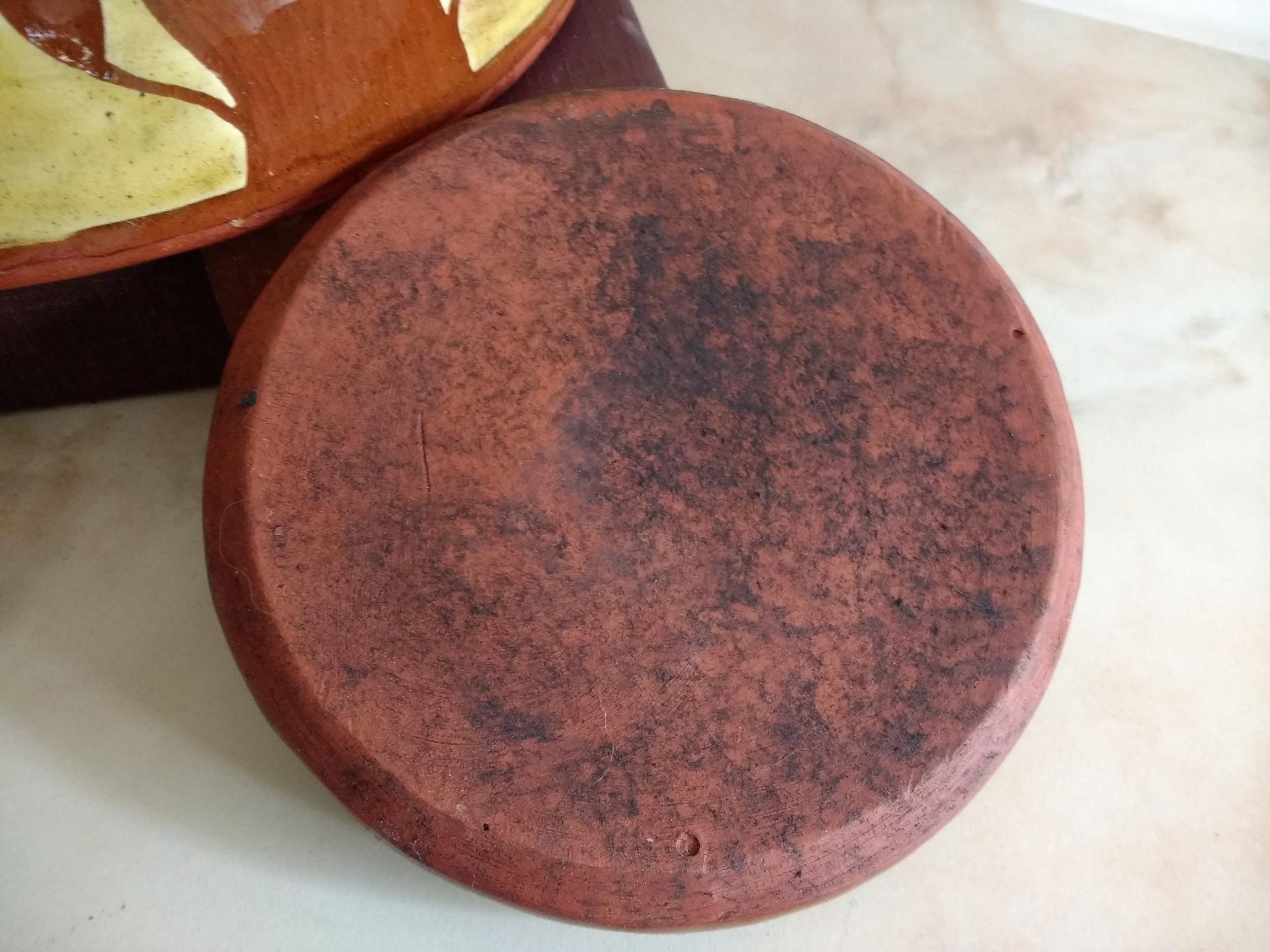 Redware 10.25 in Jar with Sgraffito Leaf Pattern and Lead Free Glaze