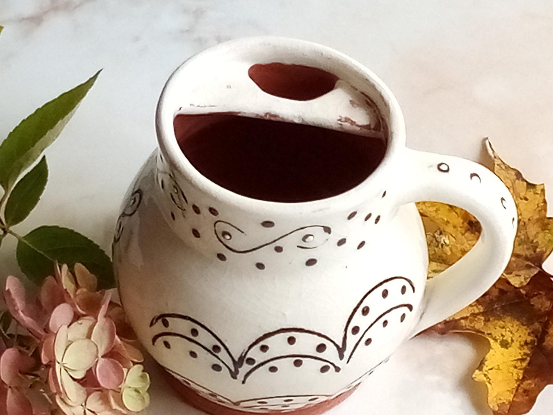 Redware Mug for Ice or Tea Stamped with a Black Slip Pattern