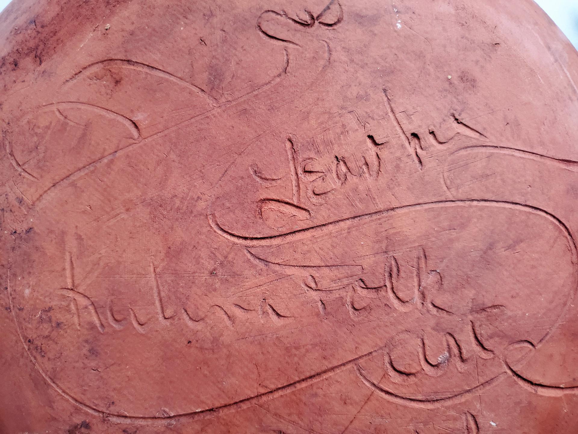 Redware 11 in Plate Slip Decorated with Brown Dots Decoration