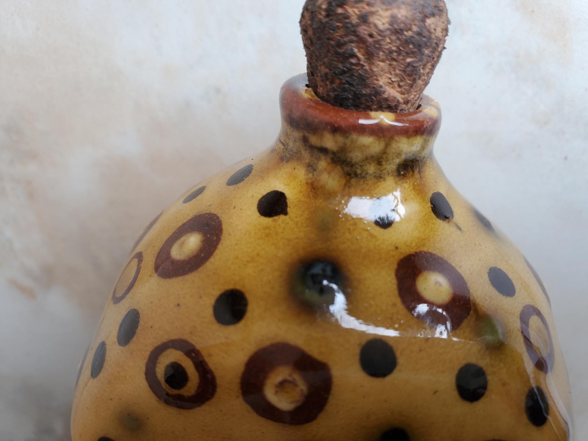 Redware Bottle with Stamped Decoration and Lead-Free Glaze