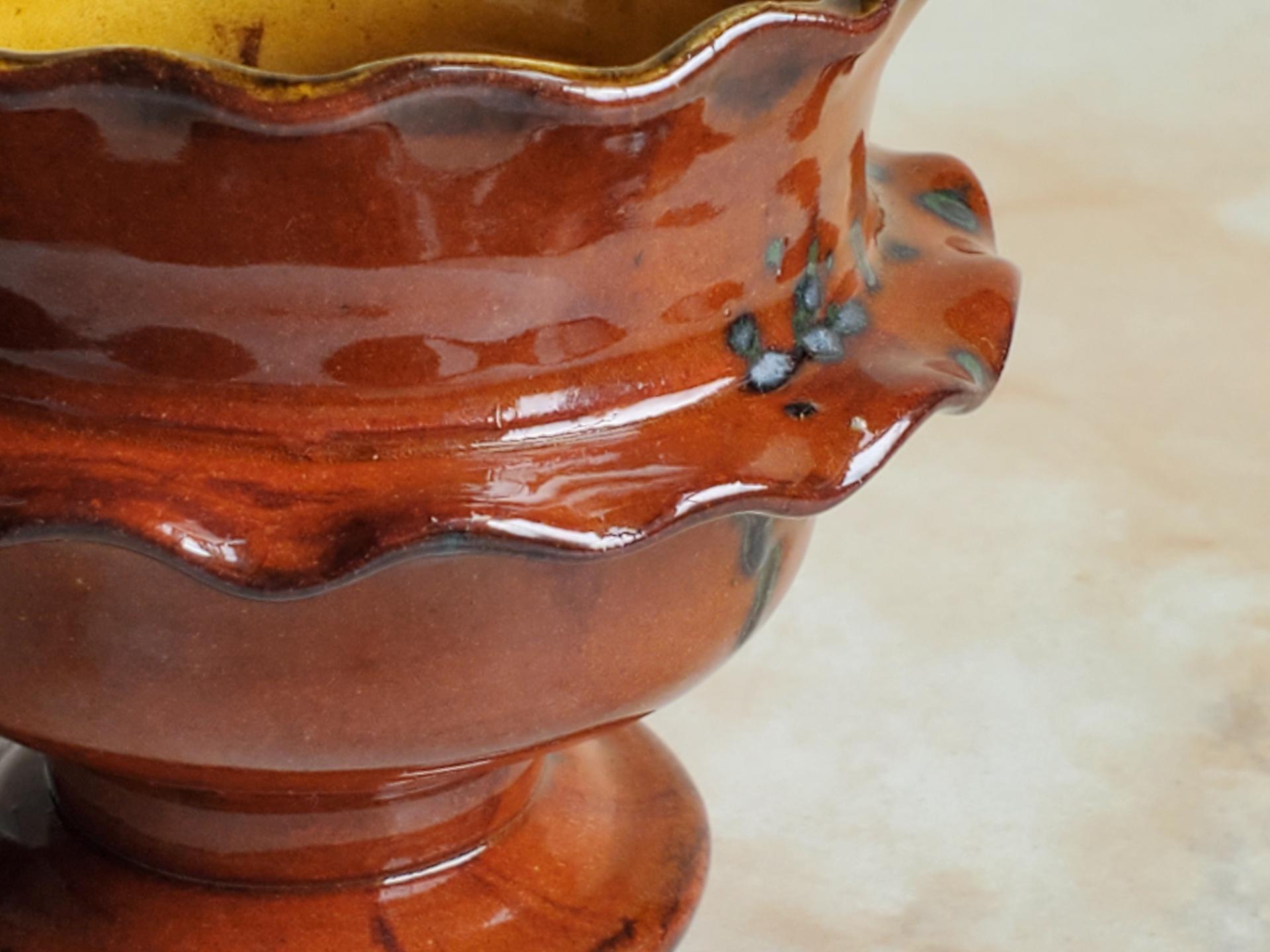 Redware Salt Cellar or Spice Bowl with Fluted Rim