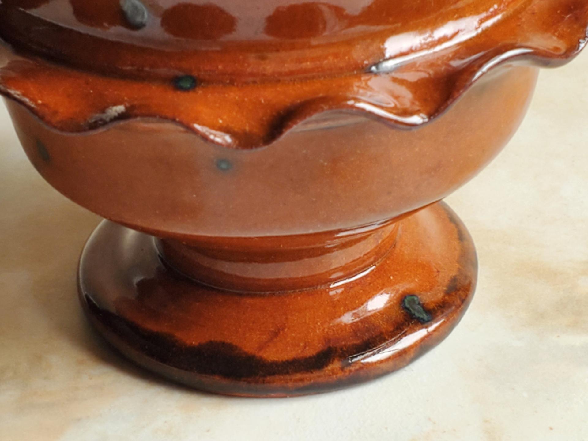 Redware Salt Cellar or Spice Bowl with Fluted Rim