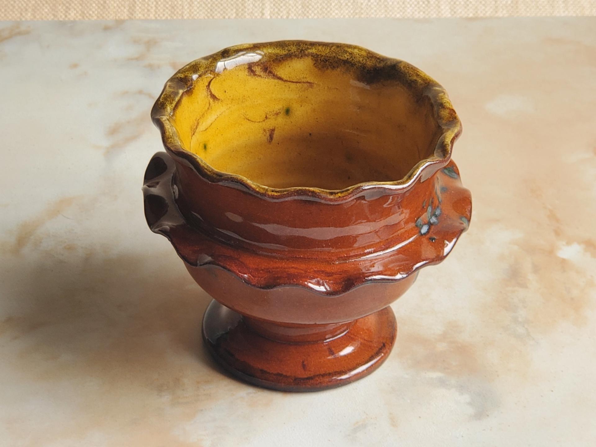 Redware Salt Cellar or Spice Bowl with Fluted Rim