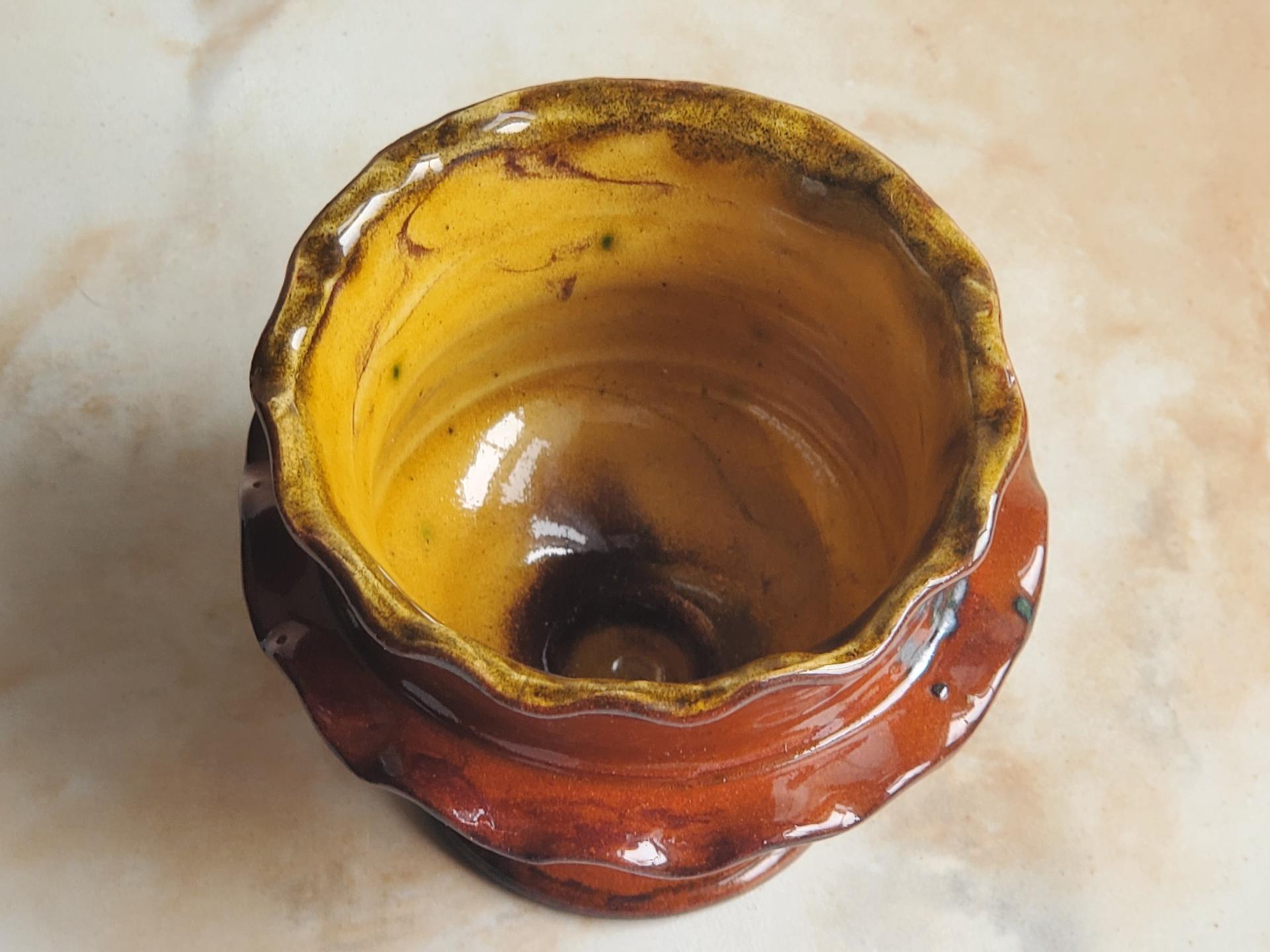 Redware Salt Cellar or Spice Bowl with Fluted Rim