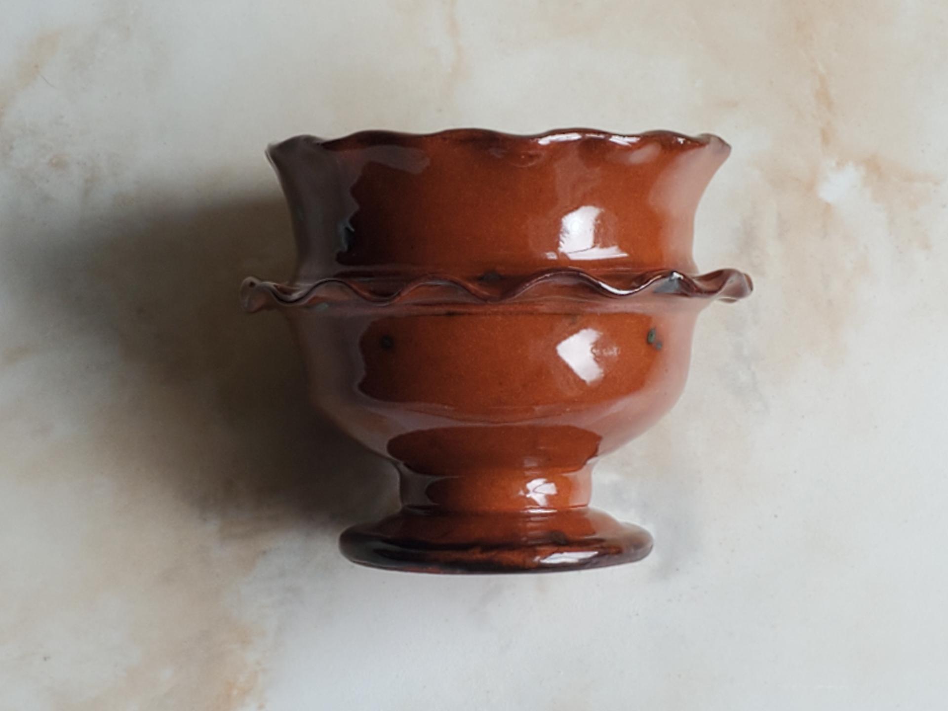 Redware Salt Cellar or Spice Bowl with Fluted Rim