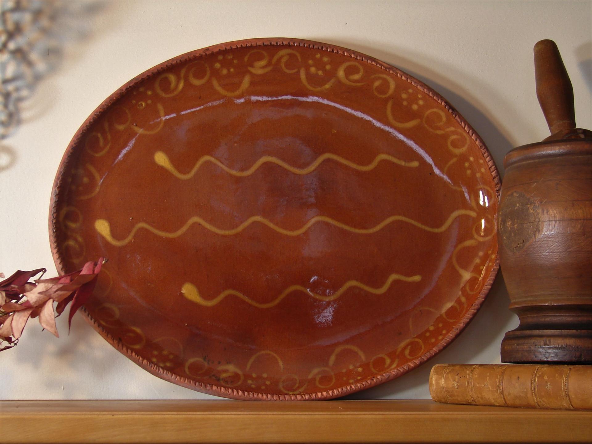 Redware Oval Platter - "Wave" Motif