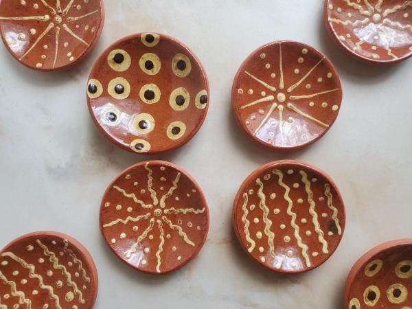 Miniature Redware Plates with Slip Patterns