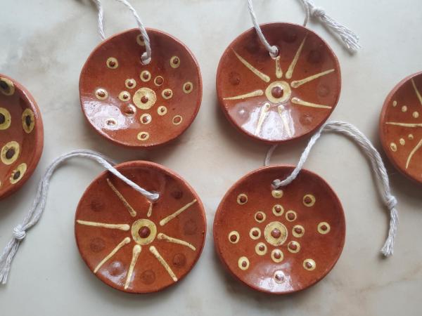 Redware Mini Plate Ornaments with Slip Decoration
