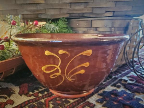 Redware 11 in Bowl with Feather Pattern
