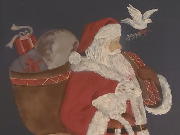 Original Painting on Canvas of Santa, Lion & Lamb by Gladys Desmond