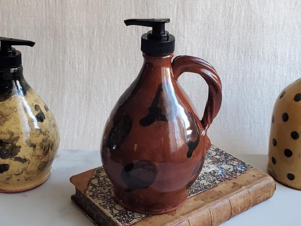 Redware Soap/Lotion Dispenser with Black Dapples
