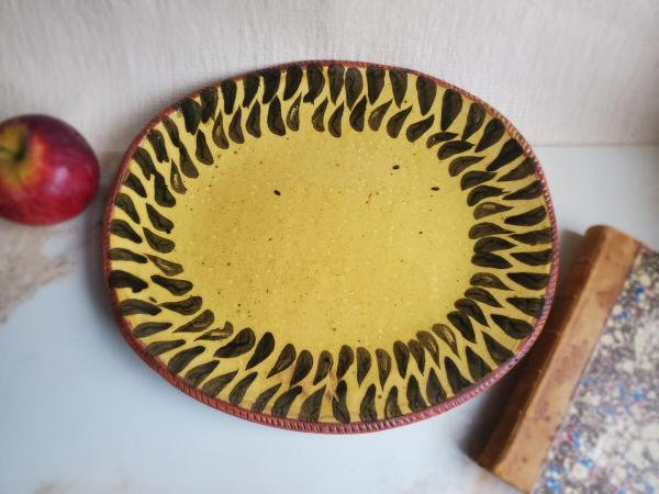 Redware Oval Platter with Black Pattern