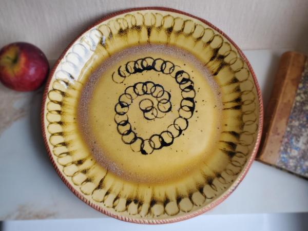 Redware Large Platter with Black Pattern