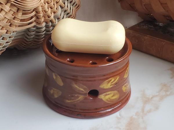  Redware Soap Dish with Slip Decoration, Pied Potter Hamelin
