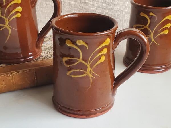 Redware 16 oz. Mug with "Feather" Slipware Motif