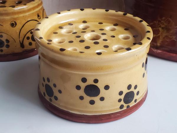  Redware Soap Dish with Stamped Pattern