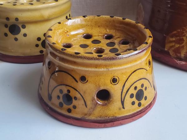  Redware Soap Dish with Stamped Arch and Dot Pattern