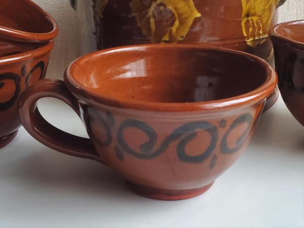 Handcrafted Redware Cup with Black Stamped Pattern - Perfect for Ice Cream, Cereal, and More!