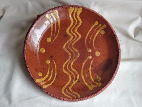 Redware 11 inch Plate with Traditional Slipware Motif