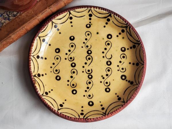 Redware 9 in Plate with Stamped Pattern