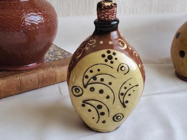 Redware Bottle with Stamped Decoration and Lead-Free Glaze