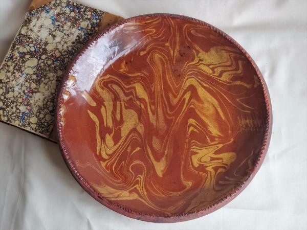 Redware 11 inch Plate with Marbled Motif