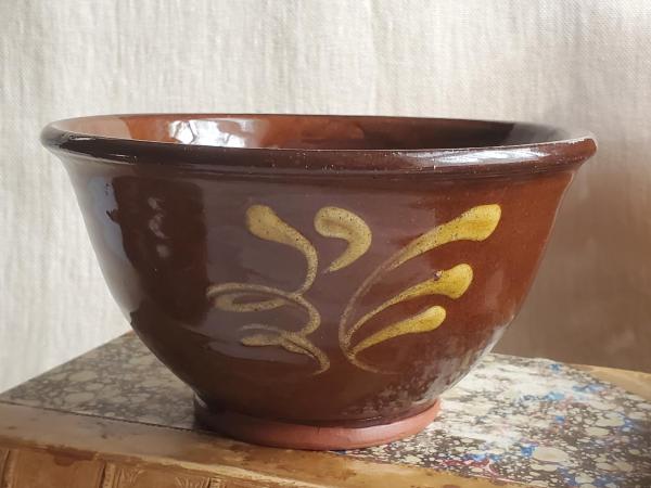 Redware 6 inch Bowl with "Feather" Motif