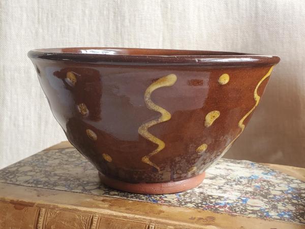 Redware 6 inch Bowl with "Squiggles and Dots" Pattern