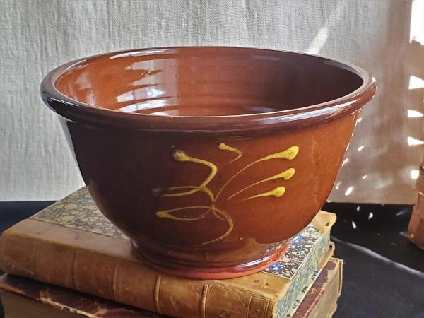 Redware 8 in Large Bowl with a "feather" Motif