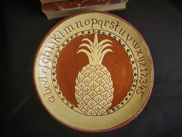 Redware 11 in Plate with Pineapple Sgraffito Motif