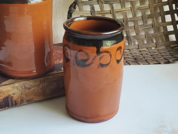 Handmade Redware Jar with Black Pattern, 5.50 in. Tall