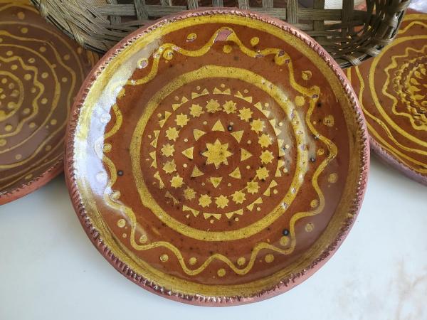Redware Plate 9 in. with Aged Look and Speckled Details by Pied Potter Hamelin