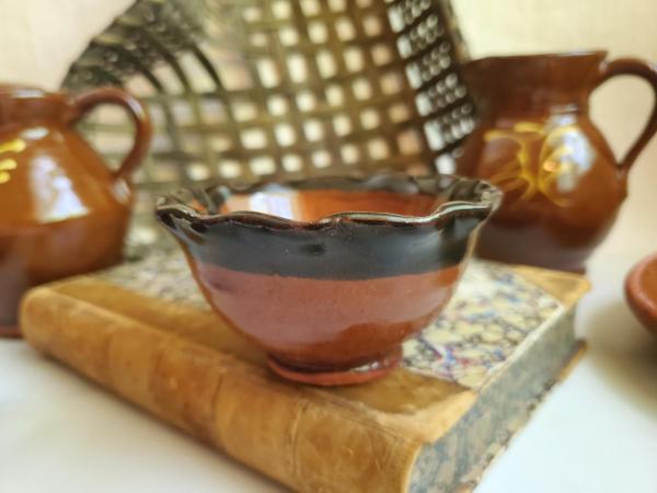 Redware Salt Cellar with Fluted Rim - Perfect Bowl for Salt, Nuts, and More!