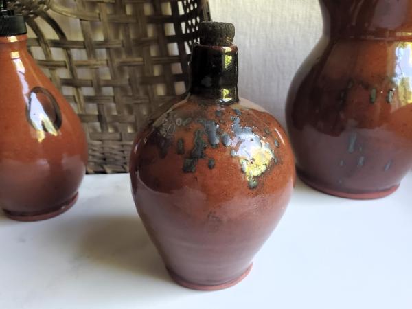 Unique Ovoid Bottle, Wheel-Thrown. Antiqued Stopper, Food Safe Glaze
