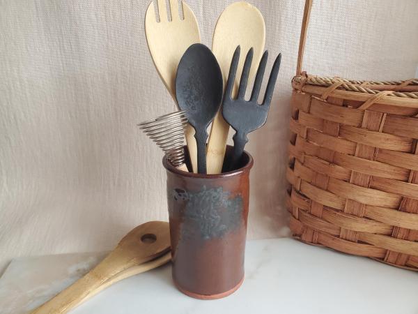 Redware Utensil Storage Jar with Spangles, Wheel Thrown Pottery