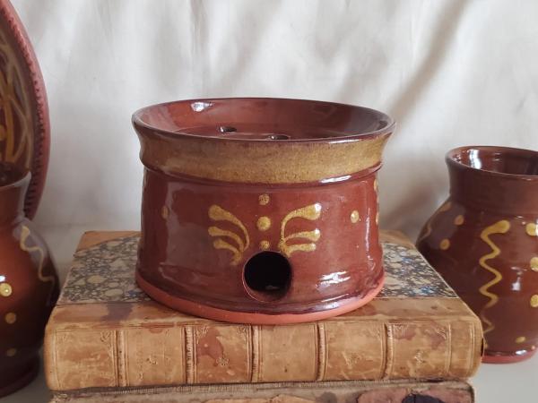  Handmade Redware Soap Dish with Feather Motif