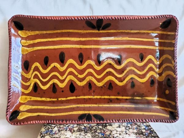 Rectangular Redware Platter with Traditional Slip Pattern