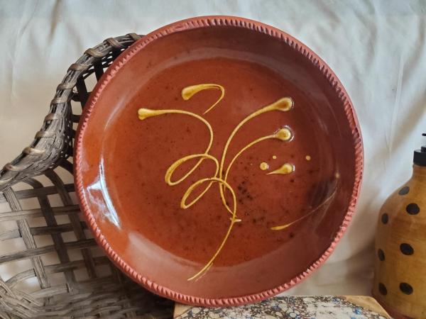 Redware 11 in. Plate with Feather Motif, Antiqued