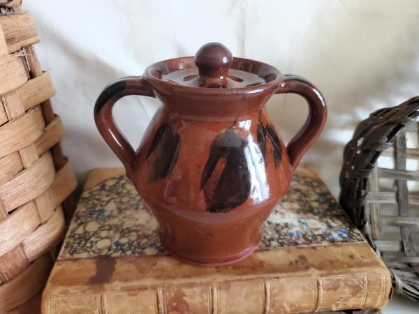Redware 4.50 in Storage Jar with Black Dapples